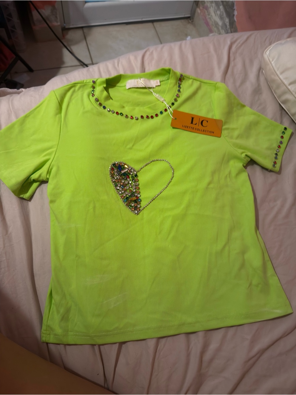 Lime Green Embellished Heart Top